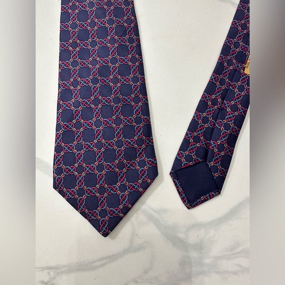 Hermes Tie Silk Chain Link Pattern Geometric Print - Picture 3 of 8